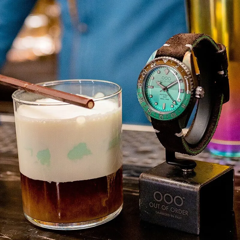 OUT OF ORDER Wrist Watch Automatic Mechanical Movement Leather Watch Bands Green Dial Unisex OOO.001 25.AE-1