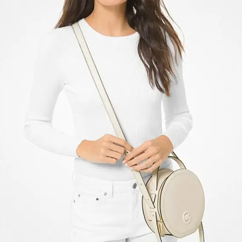 MICHAEL KORS Leather Round Bag, Handbag, Shoulder Bag, Crossbody Bag Medium Size Women's Pure White-4
