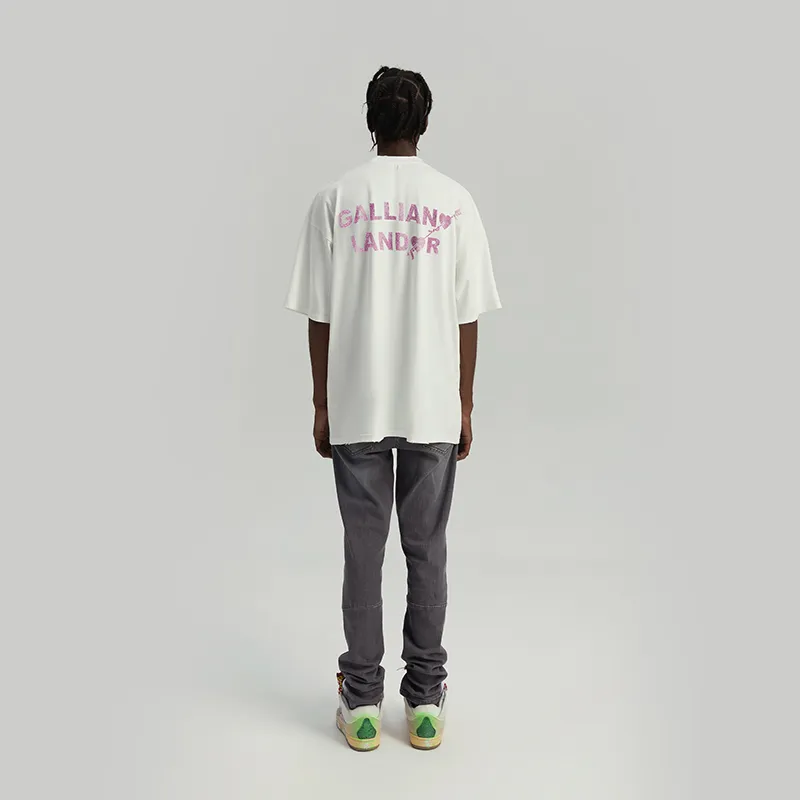 GALLIANO LANDOR SS21 Straight Elbow Length Sleeved T Shirt Unisex White-2
