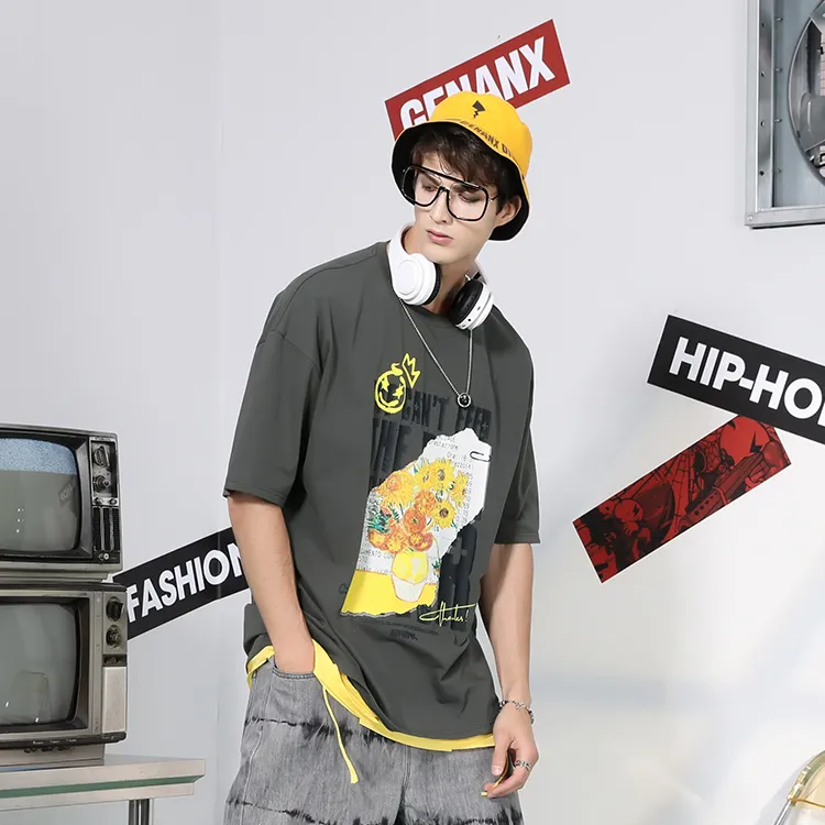 GENANX Straight Elbow Length Sleeved T Shirt Unisex Gray-3