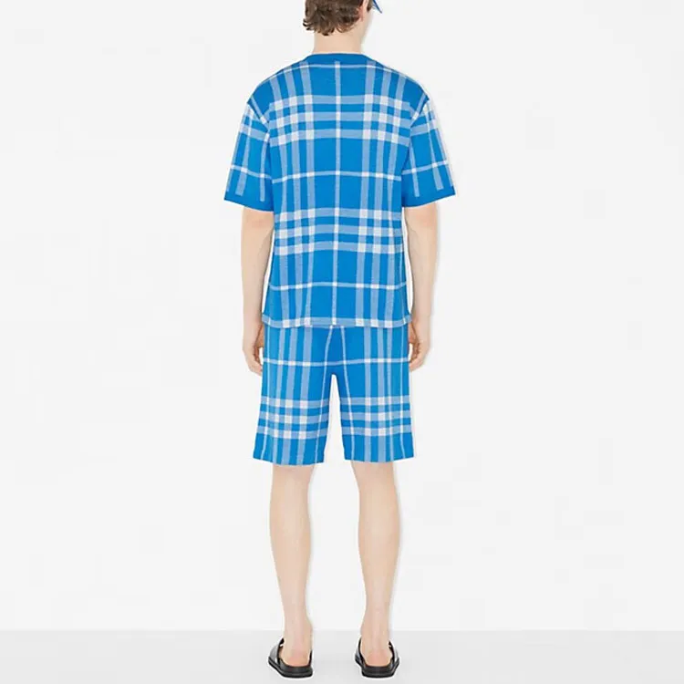 Burberry Plaid Jacquard Crew Neck Loose Fit Short Sleeved T Shirt Men's Vivid Blue-1