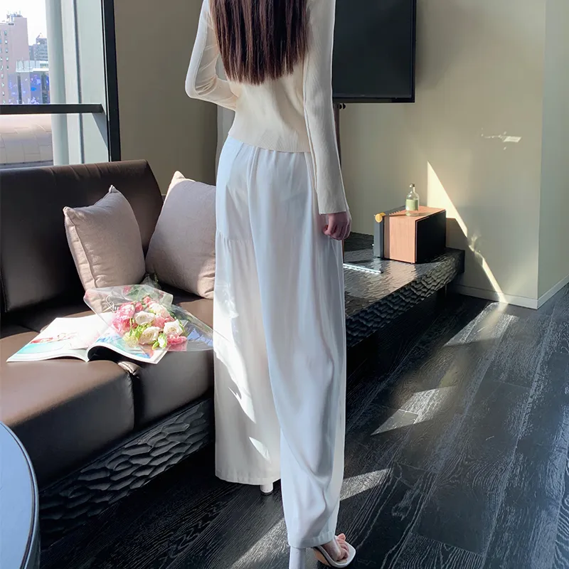 CLOUD SEASON Wide Leg Casual Pants Women's White-5