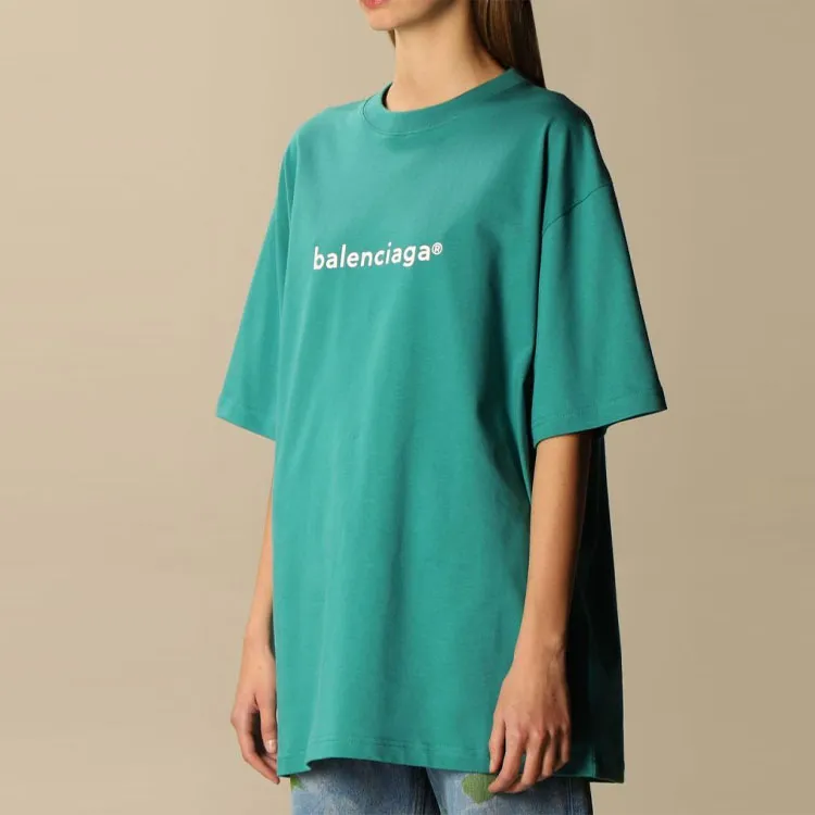 Balenciaga Logo T Shirt 'Dark Turquoise/White'-4
