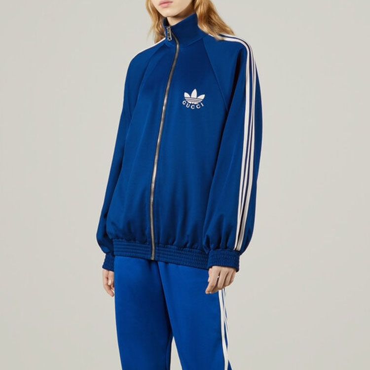 GUCCI X Adidas Cotton Jersey Zip Jacket Blue - POIZON