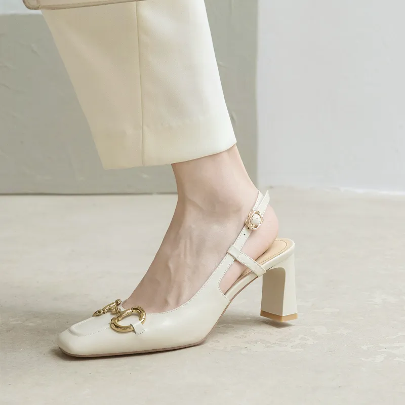 CAMEIDO Chunky Heel High Heels Women's Ecru-1