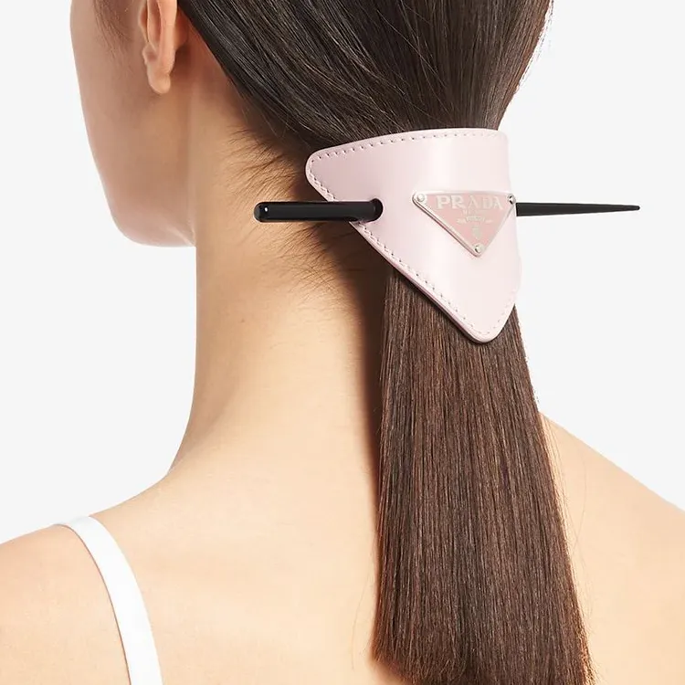 PRADA Leather Hair Clips Women's Pink-1