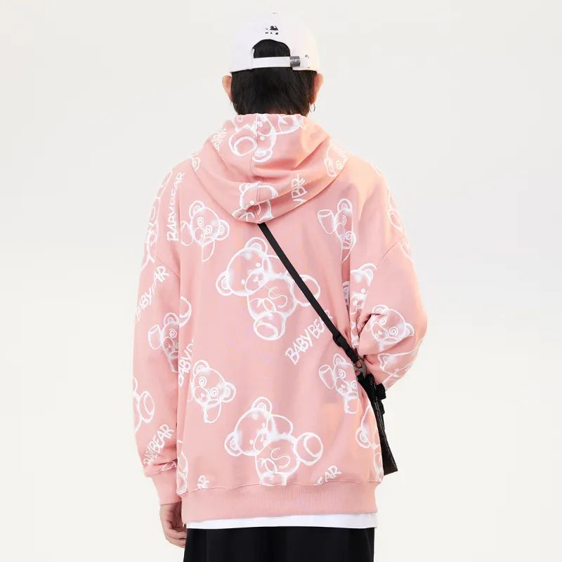 GUKUUL All Over Print Cartoon Bear Loose Fit Hoodie Unisex-4
