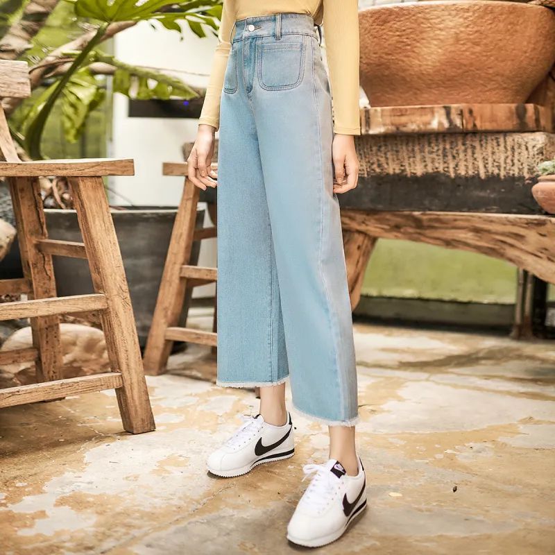 MEETLADY Wide Leg Jeans Women's Light Denim Blue-2
