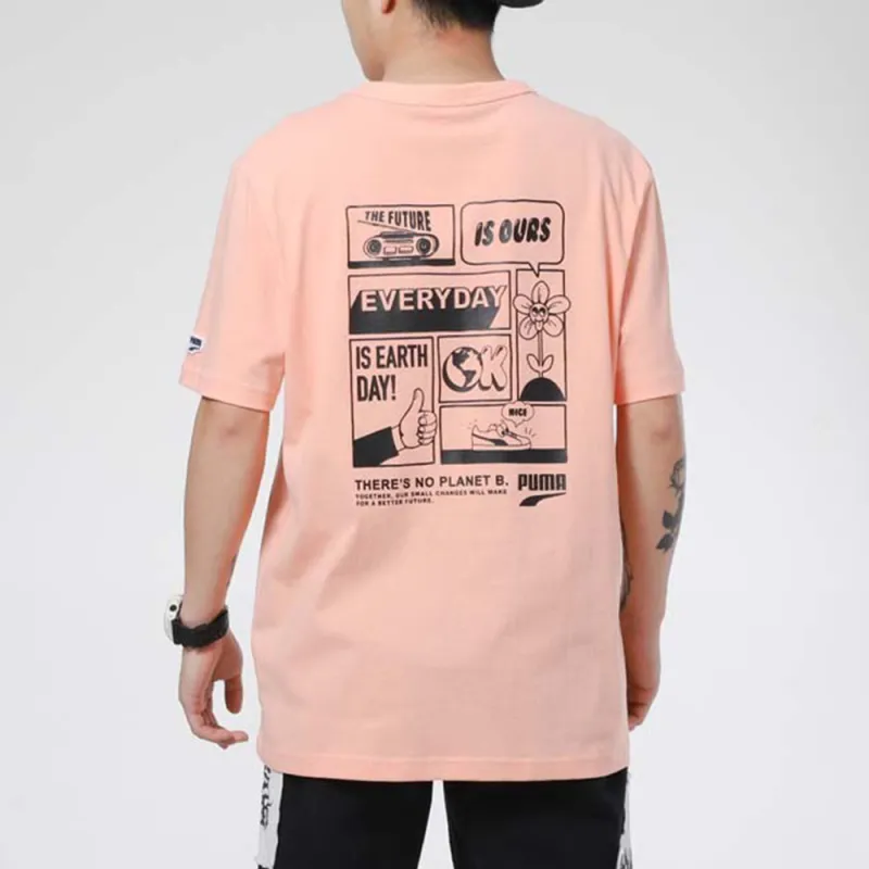 PUMA Drop Shoulder Sleeve T-Shirt Men's Pink-3
