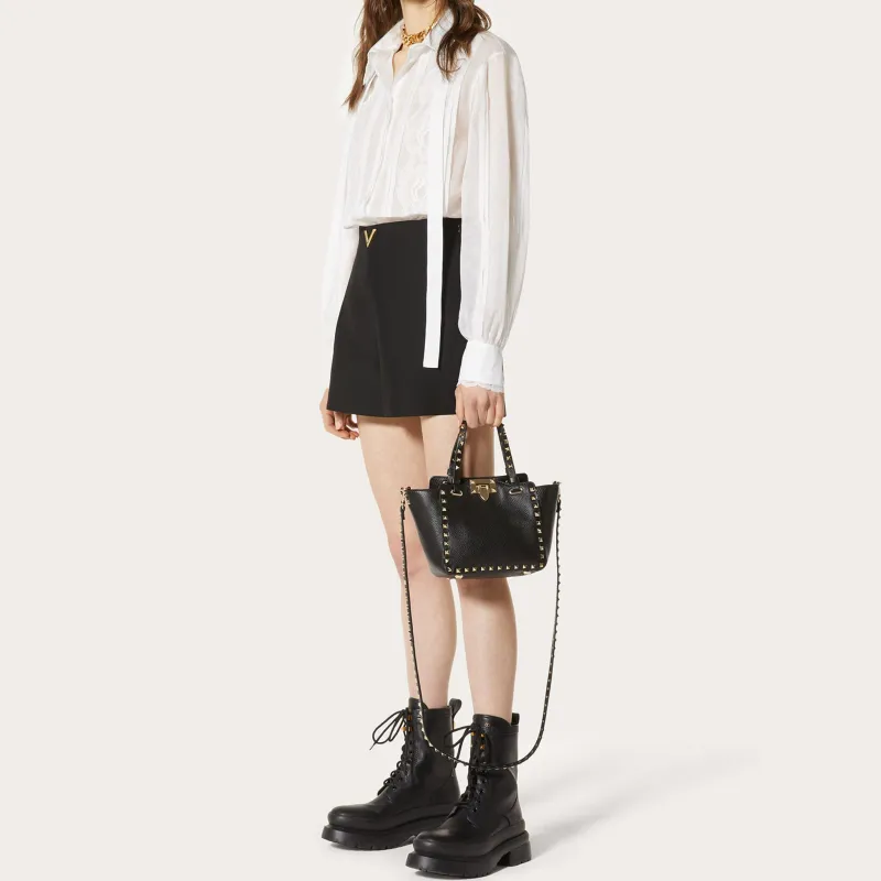 Valentino ROCKSTUD Grain Calfskin Shoulder Bag, Crossbody Bag, Handbag Mini Women's Black-5