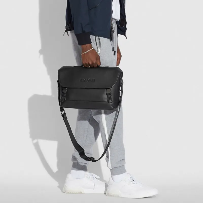 COACH Cow Leather Cycling Bag Messenger Bag Crossbody Bag Shoulder Bag Medium Size Men's Black-3