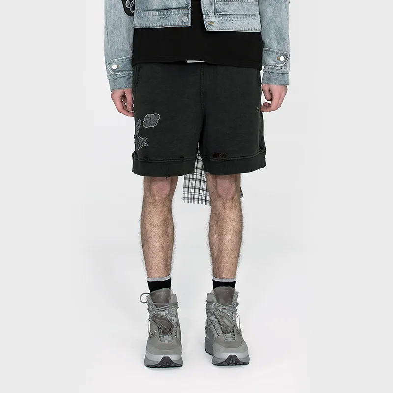 C2H4 Patched Ruin Distressed Sweat Shorts-3