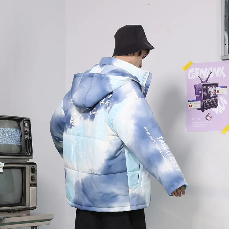 GENANX Gradient Cartoon Letter Detachable Hood Loose Fit Puffer Jacket Unisex-3