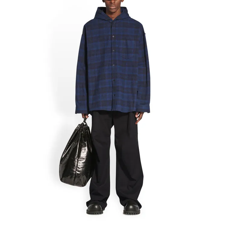 Balenciaga Checked Hooded Shirt Coat-2