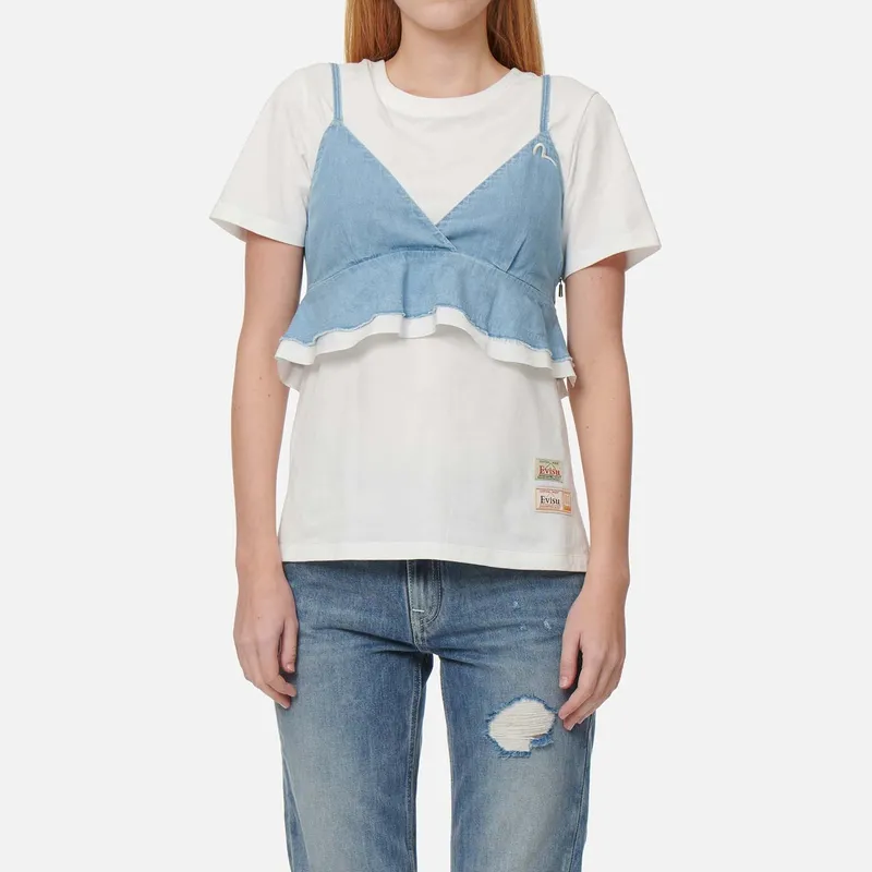 EVISU T Shirts Women's White/Denim Blue-2