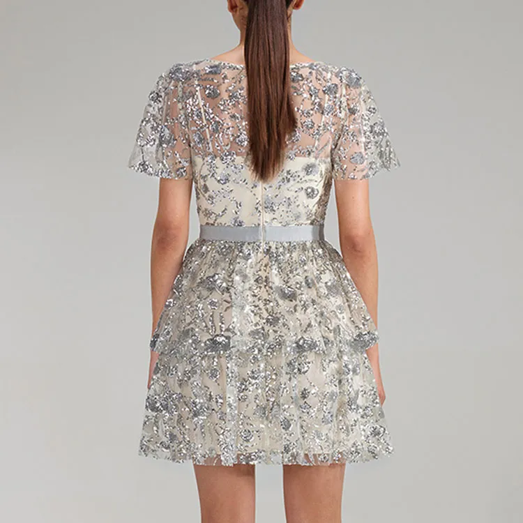 Self portrait Sequined Tiered Minidress-4