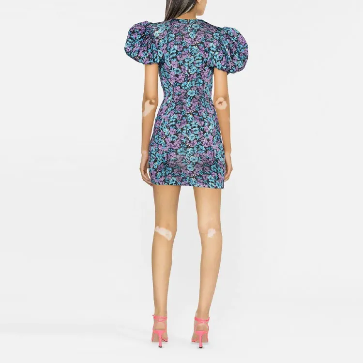 Rotate Puff-Sleeved Floral-Printed Mini Dress-2