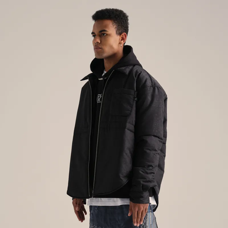 PCMY x Genesiszero Solid Color Stand Collar Loose Fit Puffer Jacket Unisex Black-4