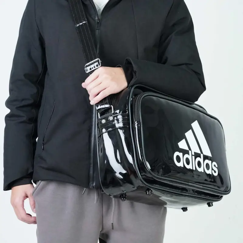 Adidas Polyurethane Gym Bag Shoulder Bag Crossbody Bag Small Size Unisex Black-6