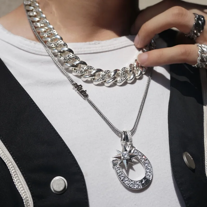 TheRubz Alloy Stackable Horse Shoe+Eight-Pointed Star Hip-Hop Pendant Necklace Unisex-5
