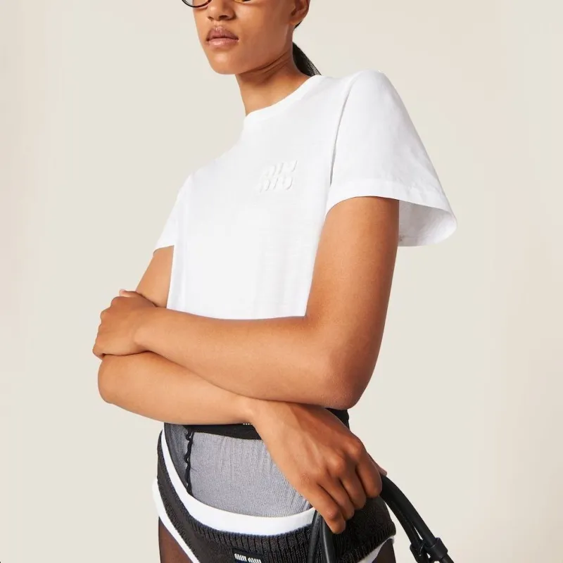 MIU MIU Logo appliqué Cotton T shirt-4