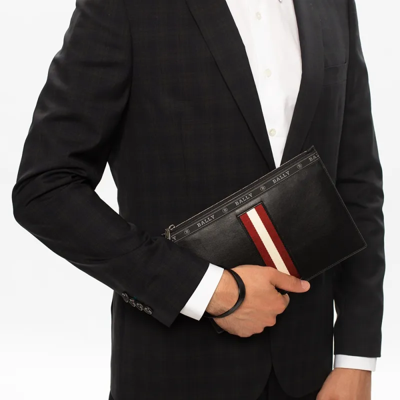BALLY Leather Clutch Handbag With Zip Closure Regular Men's Black Red White-4