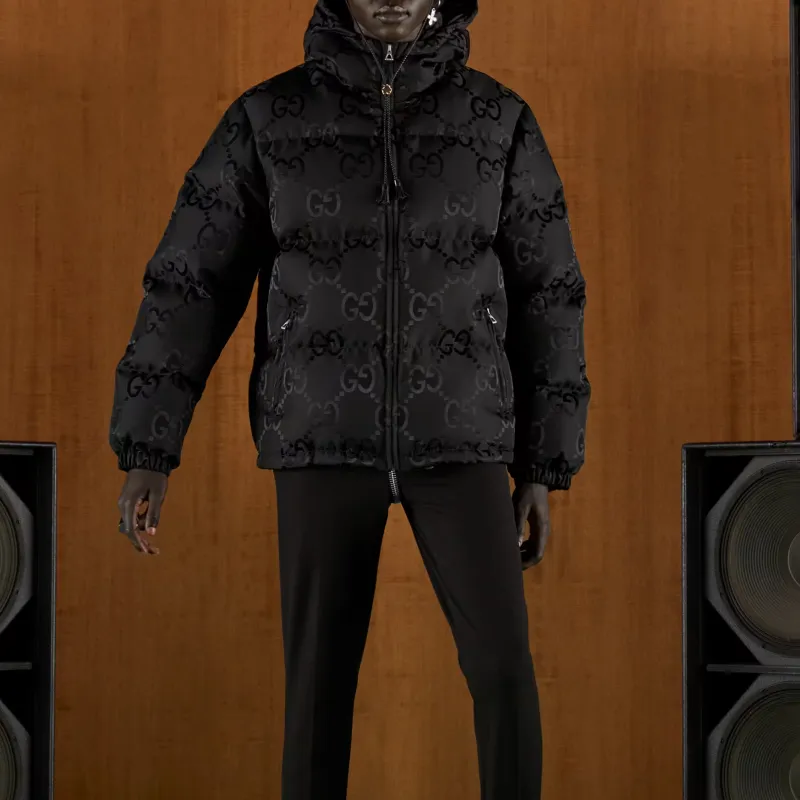 GUCCI Quilted Logo Jacquard Shell Hooded Down Jacket-5