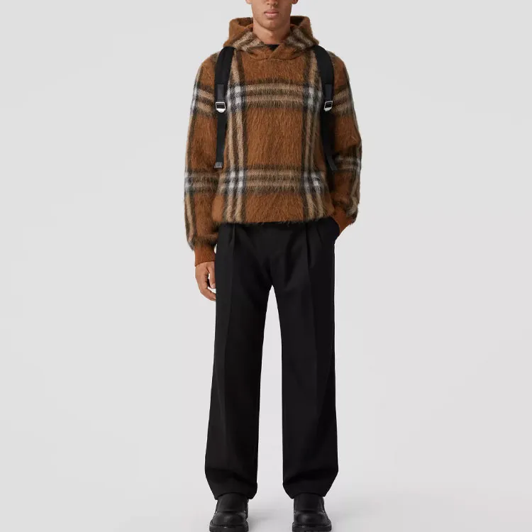 Burberry Exaggerated Check Wool Mohair Blend Hoodie-1