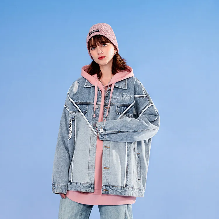 LAMLICKA Loose Fit Denim Jacket Unisex Blue-2