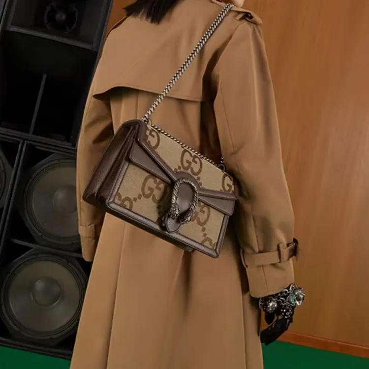 GUCCI Dionysus Canvas With Leather Crossbody Bag, Shoulder Bag Women's Beige Brown-8