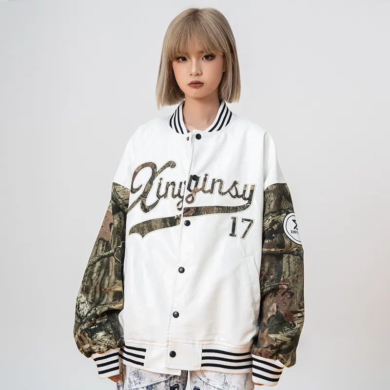 XINYINSU Baseball Jacket Unisex White-7