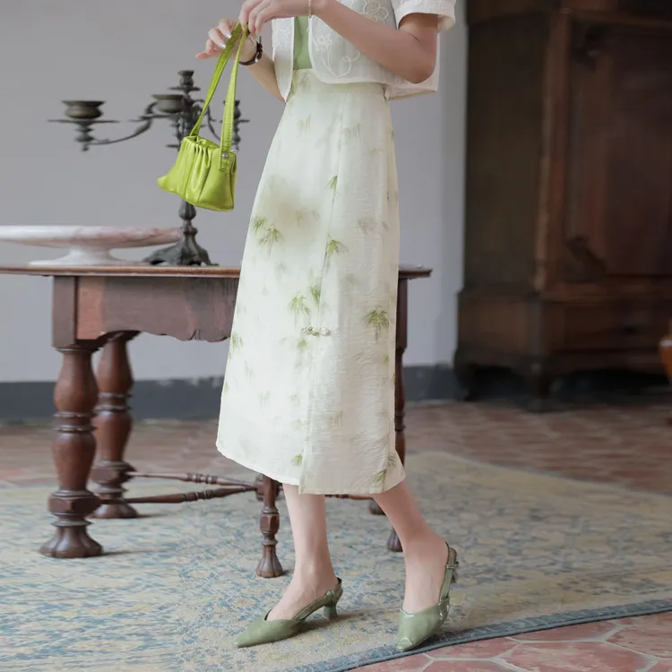 Casual Long Skirts Women's Green-1