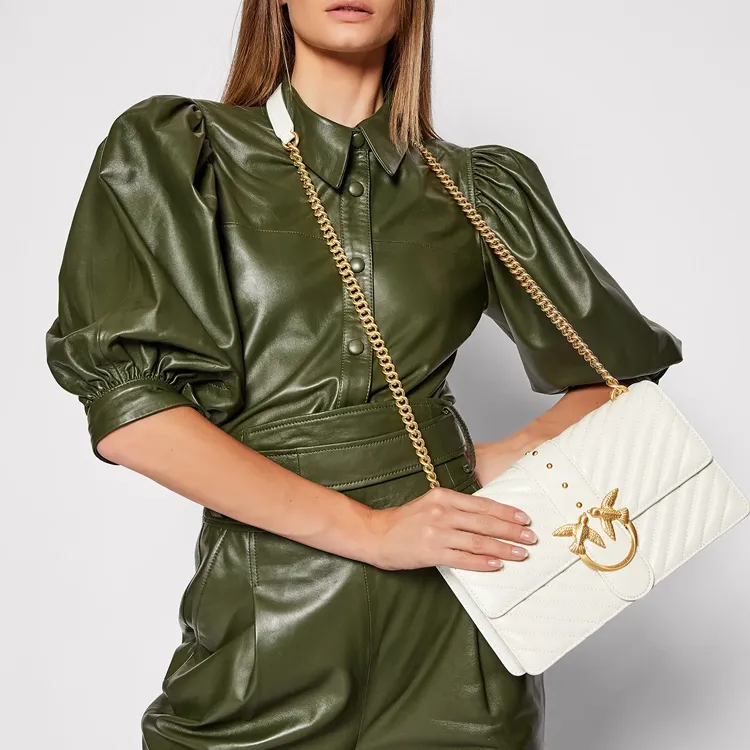 PINKO LOVE Series Quilted Leather Bird Bag, Swallow Bag, Shoulder Bag, Crossbody Bag Medium Size Women's White-5