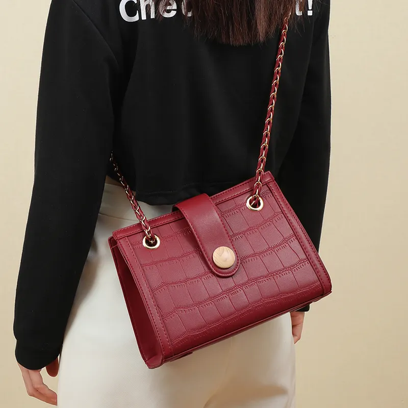 VINEY Cow Leather Patchwork Synthetic Leather Shoulder Bag Crossbody Bag Shoulder Bag Large Size Women's Red-3