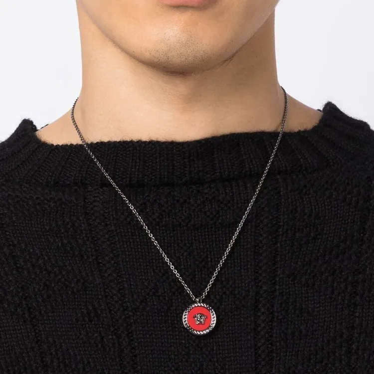VERSACE Necklaces Men Silver Gray-2