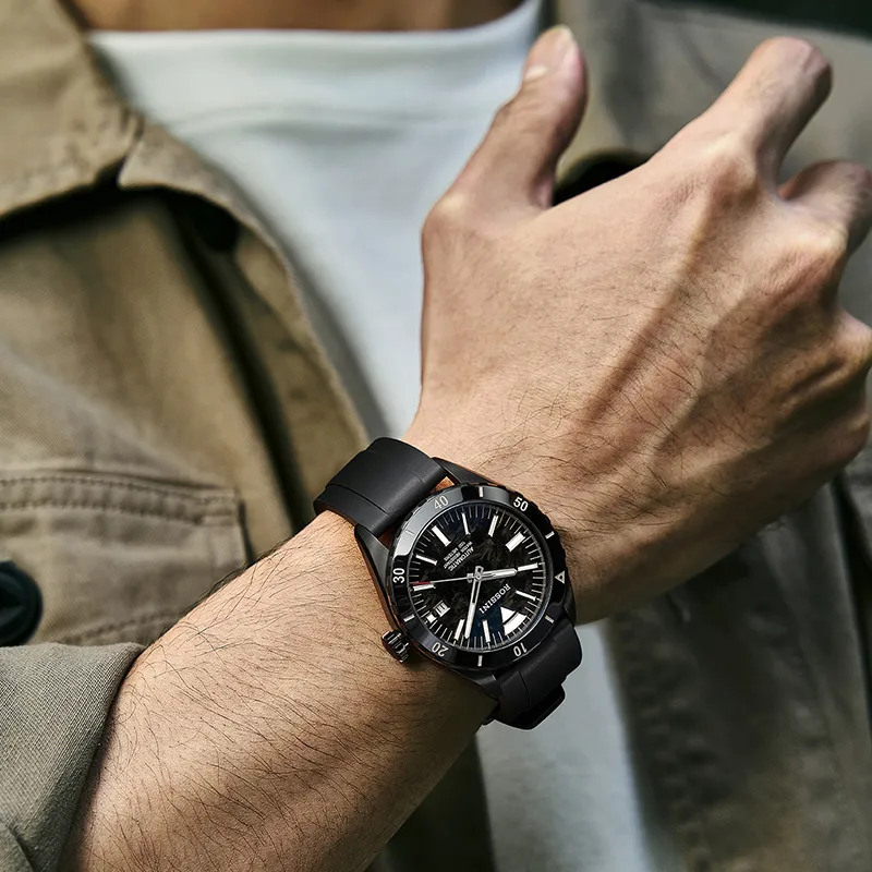 ROSSINI Voyager Collection Automatic Mechanical Movement Silicone Strap Watch Men's Watches Black Dial-4
