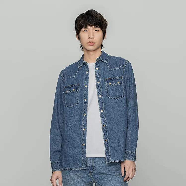 Lee SS22 Solid Color Animal Pattern Geometric Pattern Denim Shirt Spring And Autumn Men's Medium Light Blue-2