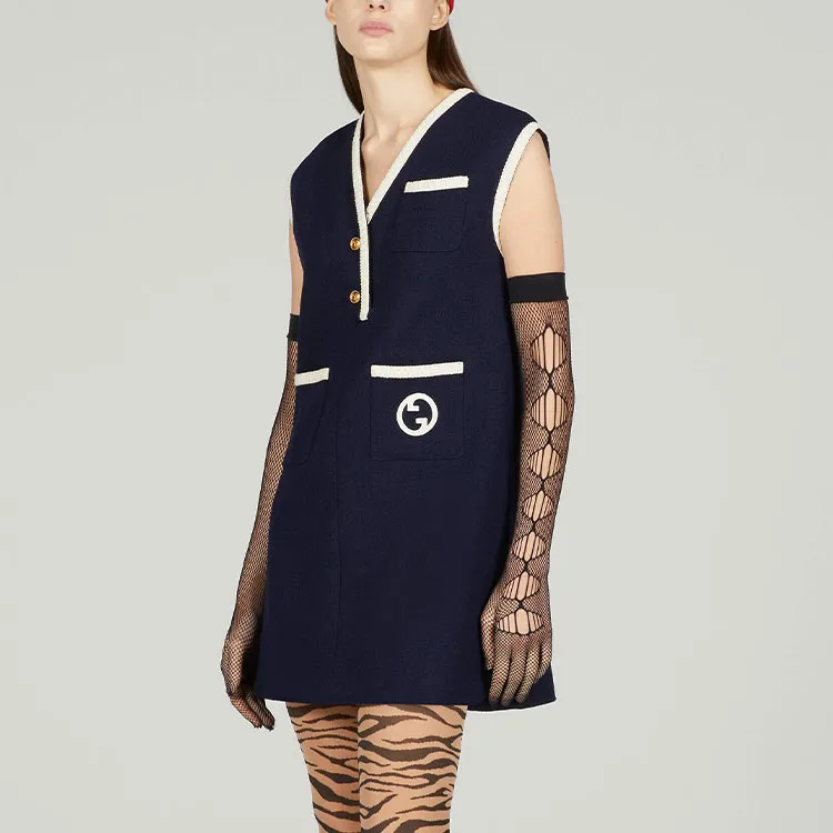 GUCCI Sleeveless Dress Women's Dark Blue-1