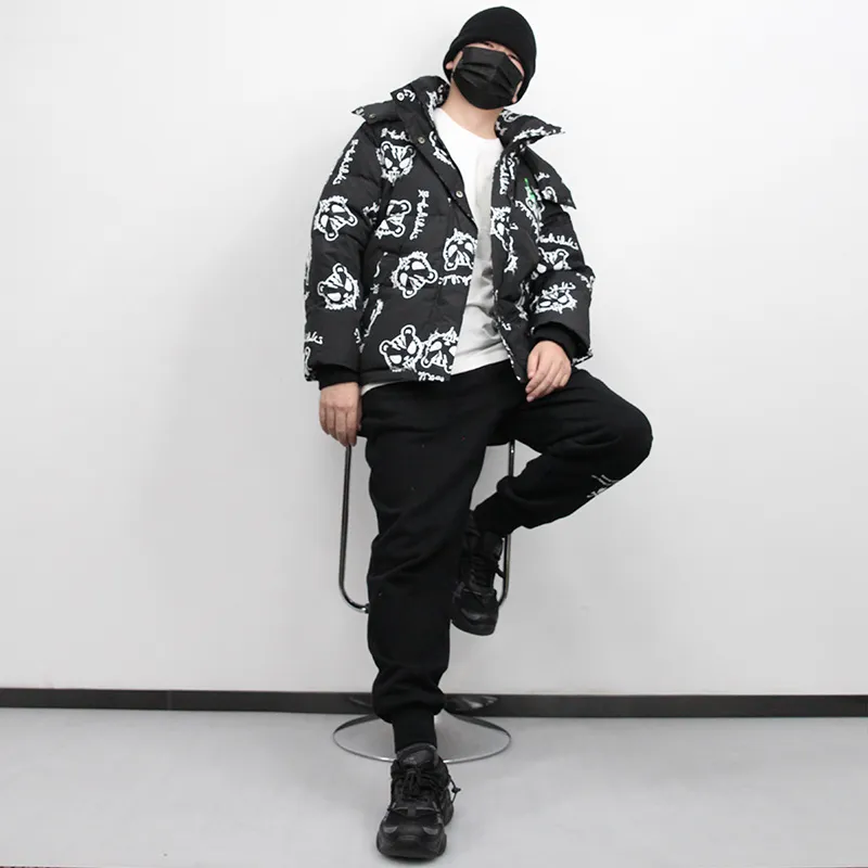 Tokidoki Animal Pattern Stand Collar Thickened Down Jacket Unisex Black-3