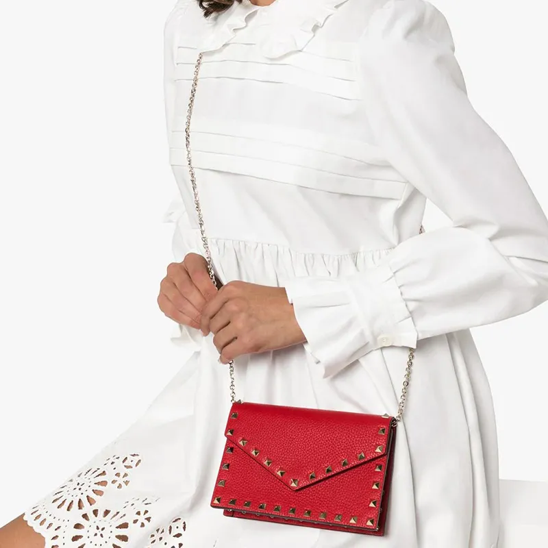 Valentino Cow Leather Envelope Bag Shoulder Bag Crossbody Bag Women's Red-4
