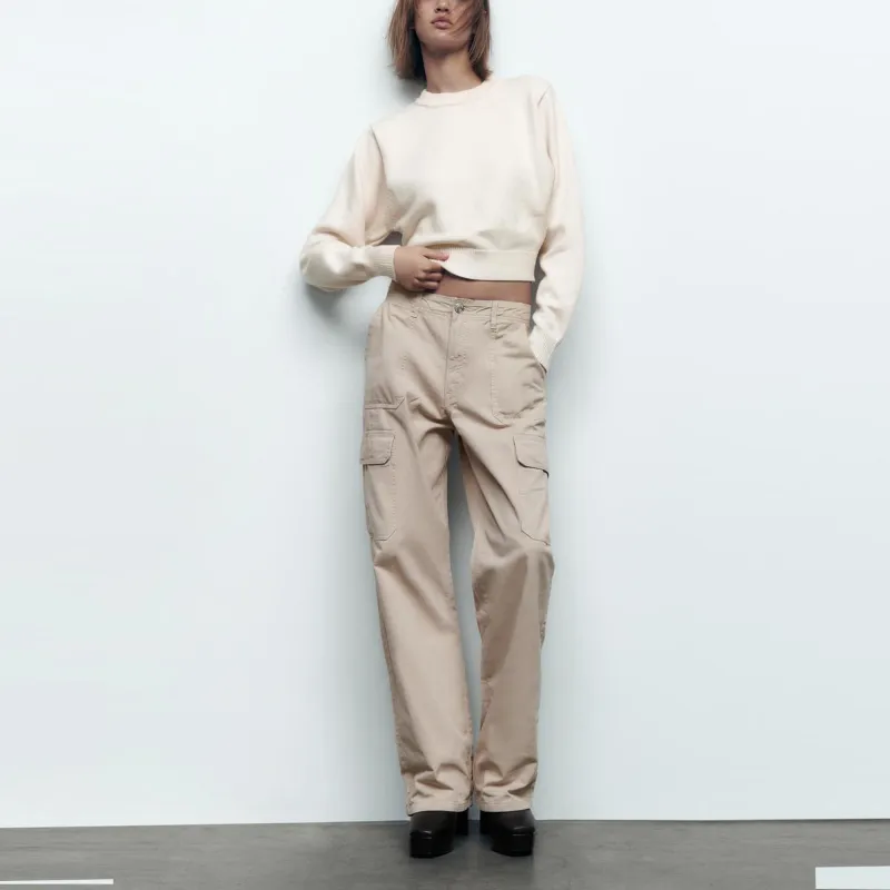 ZARA Cargo Pants Women's Dark Brown Yellow-2