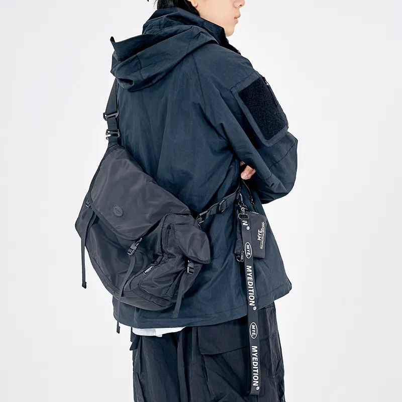 MYEDITION Nylon Messenger Bag Travel Bag Unisex Black-32