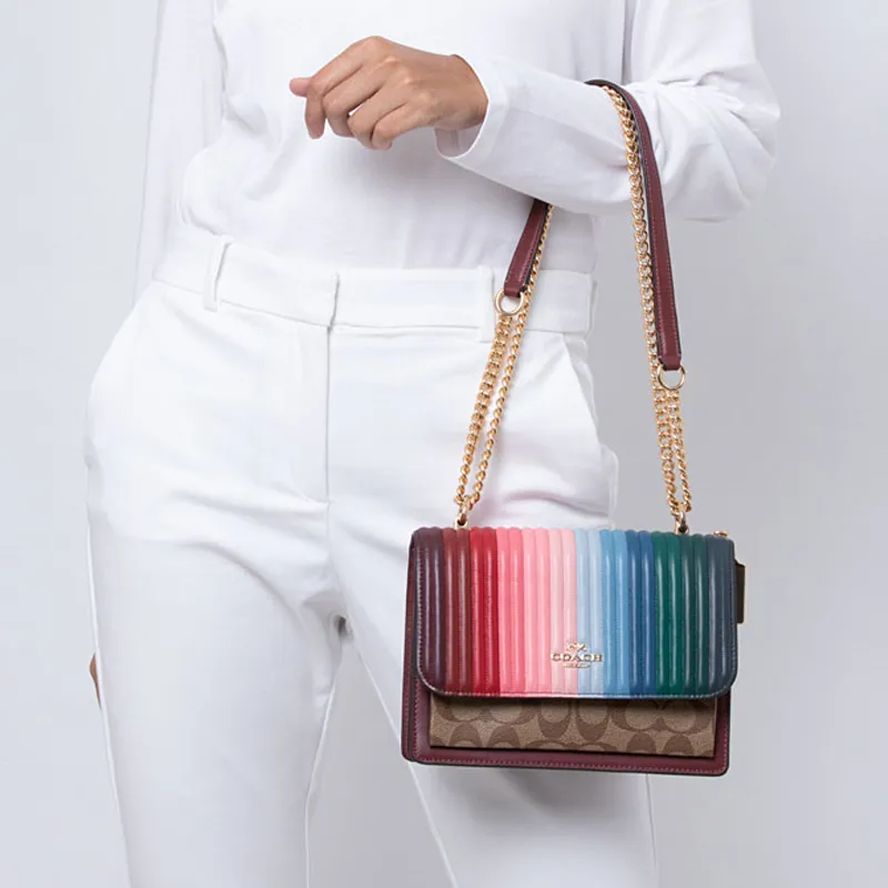 COACH Leather Trunk Bag, Shoulder Bag, Crossbody Bag Trumpets Women's Dark Brown/Multicolor-3