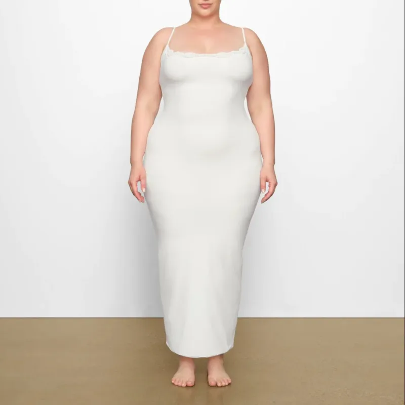 SKIMS FITS EVERYBODY CORDED LACE LONG SLIP DRESS Slip Dress Women's Marble/MARBLE-1
