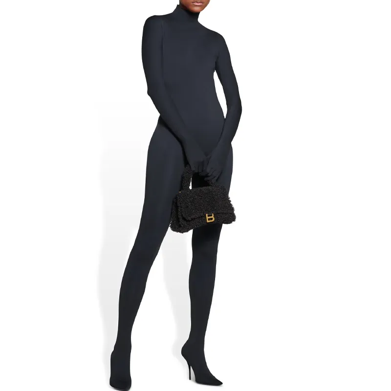 Balenciaga Hourglass Sheepskin Shoulder Bag Crossbody Bag Handbag Small Size Unisex Black-6