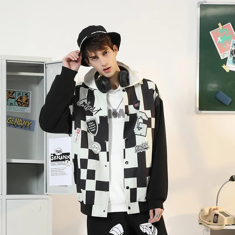 GENANX Baseball Jacket Unisex Black White-2