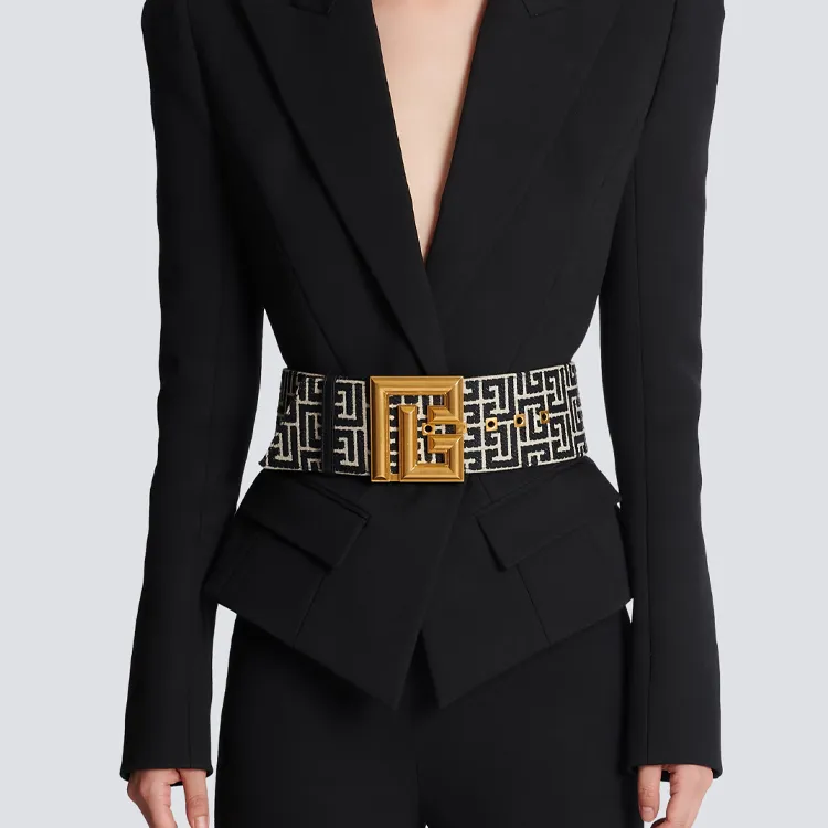 BALMAIN Monogram pattern Wide Belt-2