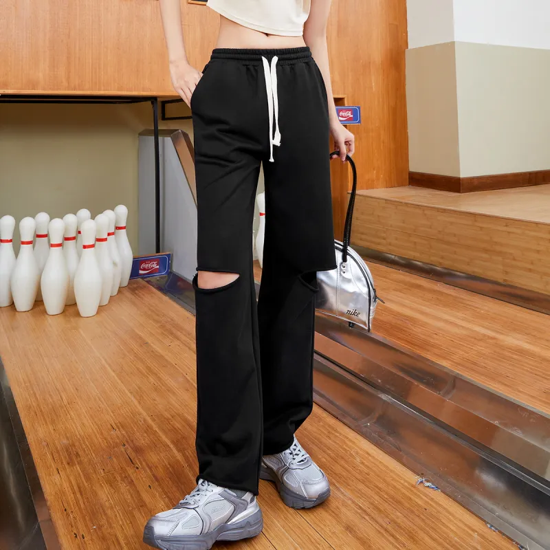 MEETLADY Wide Leg Moderate Casual Pants All Women's-5