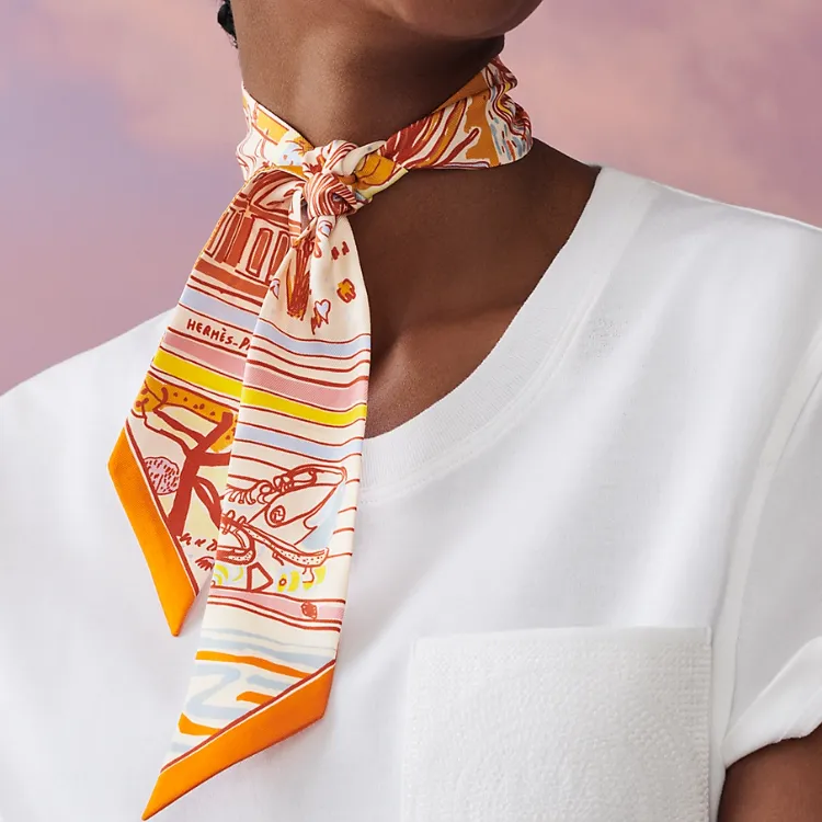 HERMES Twilly Silk Scarf Women's Orange-1