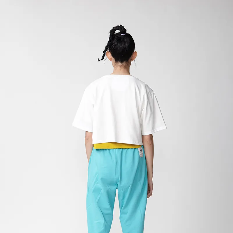 Nengmao Store Straight Elbow-Length Sleeved T-Shirt Women's Raw White-2